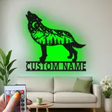 Custom Wolf Mountain Scene Led Light Metal Wall Art Personalized Gift for Nature Lovers Rustic Cabin Decor 2