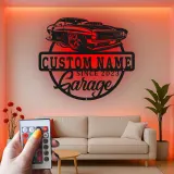Custom Muscle Car Led Light Metal Wall Art Personalized Garage Gift for Car Enthusiasts Man Cave Decor 4