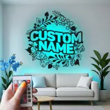 Cartel de nombre personalizado con LED | Arte mural de metal floral personalizado | Decoración moderna de granja | Regalo de boda para parejas