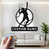 Arte murale in metallo per giocatore di tennis personalizzata | Insegna LED personalizzata per sala giochi | Regalo decorativo per atleta