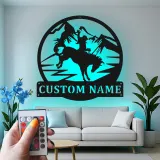 Arte murale in metallo Rodeo Cowboy | Insegna personalizzata con LED | Decorazioni rustiche western per ranch e casa