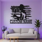 Arte mural LED de metal para jardinero | Cartel de jardín personalizado con bandera de EE. UU. | Decoración personalizada para jardín y patio