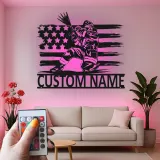 Panneau LED personnalisé pour pompier | Décoration murale en métal personnalisée avec drapeau américain | Cadeau patriotique pour pompier | Décor de caserne