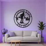Custom Skier Metal Wall Art | Personalized LED Ski Lodge Sign | Mountain Silhouette Decor | Winter Sports Gift