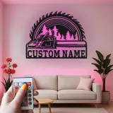 Cartel de metal personalizado de motosierra y hoja de sierra con luz LED regalo para leñador o carpintero decoración de taller