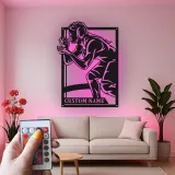 Custom Wrestler Led Light Metal Wall Art Personalized Athlete Gift Sports Room Decor for Wrestling Fans