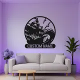Décoration Murale en Métal de Navire Pirate | Plaque de Nom LED Personnalisée | Décor Nautique Vague Océan pour Bar à Domicile
