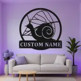 Enseigne personnalisée escargot de jardin | Décoration murale LED en métal pour terrasse | Déco nature avec prénom | Cadeau extérieur pour jardinier