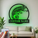 Cartel de metal personalizado con luz LED de camaleón, regalo personalizado para amantes de reptiles, decoración para salón u oficina