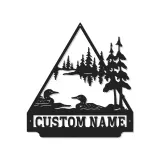 Insegna in metallo personalizzata con scena del Loon Lake e luce LED regalo per amanti della natura decorazione per cabine