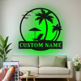 Custom Beach Scene Led Light Metal Wall Art Personalized Tropical Gift for Couples Bedroom or Patio Decor