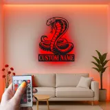 Cartel de cobra personalizado con LED | Arte mural de serpiente personalizada | Regalo para amante de reptiles | Decoración exótica para sala de juegos y cueva de hombre