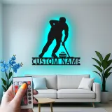 Insegna in metallo personalizzata con luce LED a tema giocatore di curling regalo sportivo per curlers decorazione per sala giochi