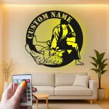 Panneau en métal LED BJJ personnalisé | Art mural de jiu-jitsu personnalisé | Décor de dojo d'arts martiaux | Cadeau de grappling pour lui