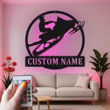 Custom Snowmobile LED Sign | Personalized Metal Wall Art | Winter Sports Decor for Cabin, Garage & Home
