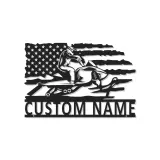 Plaque Métallique LED Personnalisée Motoneige | Art Mural Drapeau Américain Personnalisé | Cadeau Motoneigiste | Décor Man Cave