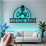 Décoration murale en métal personnalisée avec éclairage LED de combattant Muay Thai - Cadeau pour artistes martiaux, décoration de gym ou de maison