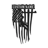 Personalized Lineman Gift | LED American Flag Metal Wall Art | Custom Electrical Worker Sign for Garage or Office
