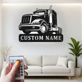 Personalized Trucker Sign with LED | Custom Semi Truck Metal Wall Art | Big Rig Decor for Man Cave, Garage | Gift for Husband