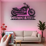 Cruiser Motorcycle LED Sign | Custom Name Metal Wall Art | Personalized Biker Gift for Garage Decor