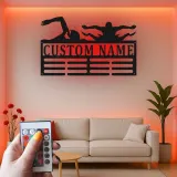 Décoration murale en métal personnalisée Nageur avec Rétroéclairage Cadeau pour Athlètes Décoration de Salle de Sport