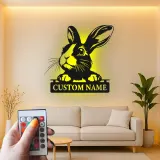 Insegna LED personalizzata con coniglio | Arte in metallo con coniglio Dutch | Targa personalizzata per nome animale e arredo cameretta