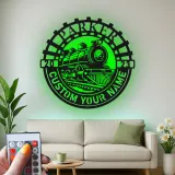 Personalisierte LED-Beleuchtung Metall-Wandkunst mit Zuglok – Geschenk für Zugliebhaber, Dekoration für das Kinderzimmer