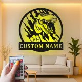 Cartel de metal personalizado de luz LED de dinosaurio T-Rex regalo personalizado para la habitación o sala de juegos de los niños