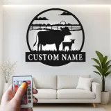 Décoration murale en métal personnalisée avec vache et veau en rétroéclairage - Cadeau pour agriculteurs - Décor de grange rustique
