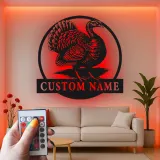 Insegna in metallo LED personalizzata con tacchino - Regalo rustico per cucina o sala da pranzo