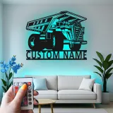 Custom Dump Truck Led Light Metal Wall Art Personalized Gift for Construction Enthusiasts Garage or Kid's Room Decor