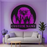 Cartel de metal LED personalizado de águila en el bosque, regalo para amantes de la naturaleza, decoración rústica de cabaña