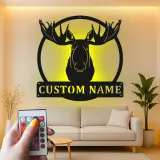 Custom Bull Moose LED Metal Sign | Rustic Wildlife Wall Art | Personalized Cabin Lodge Decor | Gift For Outdoorsmen
