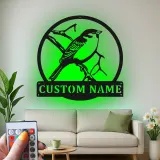 Custom Bird on Branch Led Light Metal Wall Art Personalized Gift for Nature Lovers Living Room or Garden Decor