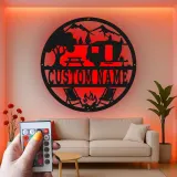 Personalisierte LED-Metall-Wandkunst mit Camper-Szene – Geschenk für Wohnmobilfans, Outdoor-Deko