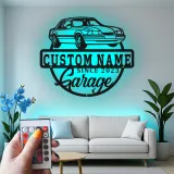 Insegna in metallo LED personalizzata per garage con auto - Regalo per appassionati di auto - Decorazione per pareti del garage 1