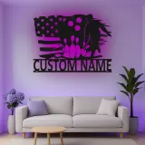 Insegna in metallo personalizzata con luce LED per giocatori di bowling - Regalo personalizzato per appassionati di bowling e decorazione per sale giochi e sport 1