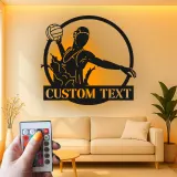 Cartel de metal personalizado con luz LED de jugador de voleibol regalo personalizado para atletas decoración de sala de juegos
