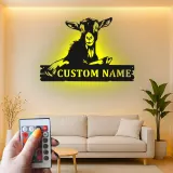 Cartel de cabra personalizado con LED | Arte mural de metal farmhouse personalizado | Decoración rústica de granero para amantes de las cabras