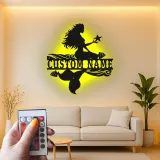 Panneau de sirène personnalisé | Lumière LED personnalisée | Décoration murale en métal pour chambre de fille | Décor de nursery nautique