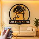 Personalisierte Betonmischer-LED-Metall-Wandkunst – Geschenk für Bauarbeiter, Deko für Garage oder Werkstatt