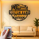 Custom Sports Car Led Light Metal Wall Art Personalized Garage Gift for Car Enthusiasts Man Cave Decor