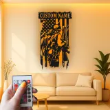 Personalized Soldier Metal Sign | Patriotic LED Wall Art | Custom Veteran Name Plaque | US Military Man Cave Decor