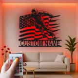 Custom Alpine Skier Metal Wall Art | LED Backlit American Flag Sign | Personalized Ski Gift | Winter Sports Cabin Decor