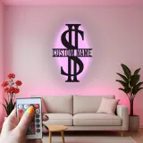 Décoration murale en métal personnalisée en forme de signe dollar avec rétroéclairage LED - Cadeau personnalisé pour entrepreneurs - Décor de bureau ou de salle de loisirs