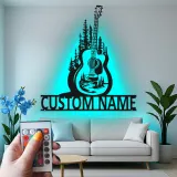 Custom Guitar LED Metal Art | Personalized Musician Name Sign | Studio Decor for Guitar Lover