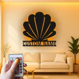 Art Murale en Métal Coquille Saint-Jacques | Décor Personnalisé Maison de Plage | Panneau de Nom Nautique Personnalisé avec LED