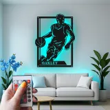 Custom Basketball Player Led Light Metal Wall Art Personalized Sports Gift for Athletes Game Room Decor