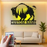 Insegna in metallo personalizzata con silhouette di bisonte retroilluminata LED regalo per amanti della fauna selvatica decorazione rustica per la casa
