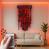 Personalized Firefighter LED Metal Sign | Custom Fireman Wall Art | Patriotic Hero Gift | Firehouse Decor